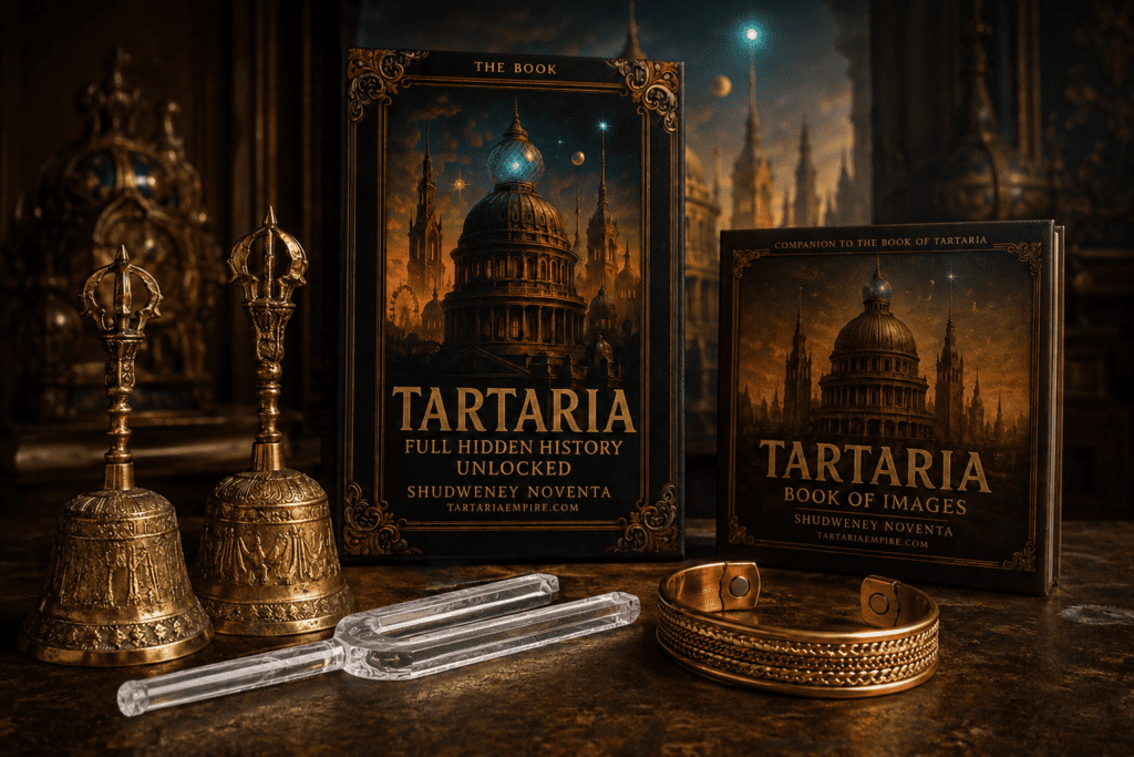 tartaria bundle crystal tuning fork copper bracelet copper bell and tartaria books